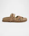 Gabriela Hearst Suede Buckle Crisscross Slide Sandals In Sand