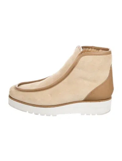 Pre-owned Gabriela Hearst Suede Leather Trim Embellishment Boots In White