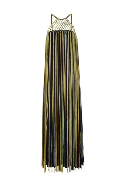 Gabriela Hearst Tacia Fringe Maxi Dress In Black Multi Silk