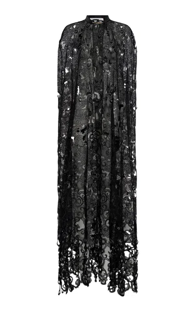 Gabriela Hearst Tarah Cape In Black Silk Organza Lace