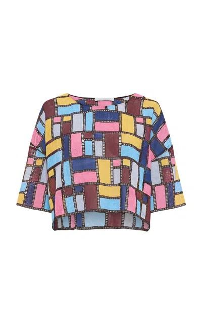 Gabriela Hearst Tatia Embroidered Linen Crop Top In Multi