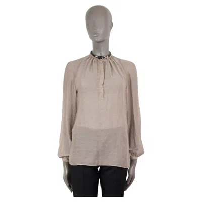 Pre-owned Gabriela Hearst Taupe Cotton 2021 Vlychos Leather Strap Voile Blouse Shirt Xs In Brown