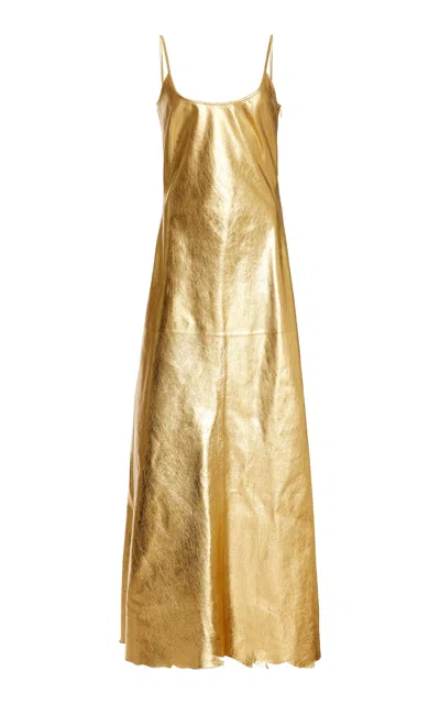 Gabriela Hearst Teles Metallic Leather Maxi Dress In Gold