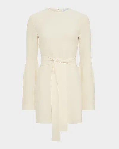 GABRIELA HEARST TENAS FLARE-SLEEVE BELTED WOOL-CASHMERE MINI SWEATER DRESS
