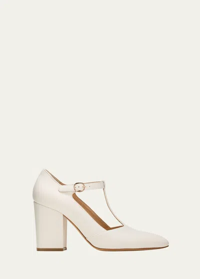 Gabriela Hearst Triana Leather T-strap Pumps In Cream