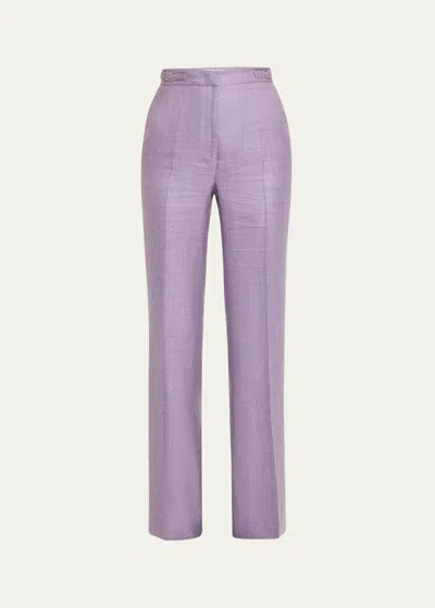Gabriela Hearst Vesta Mid-rise Buckle-waist Wide-leg Pants In Lavender