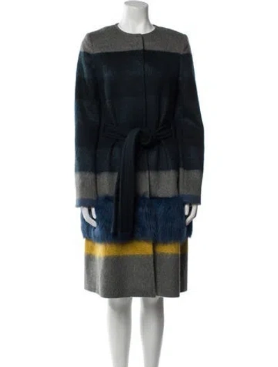 Pre-owned Gabriela Hearst Virgin Wool Colorblock Pattern Fur Coat In Blue