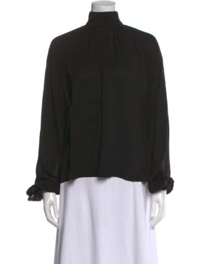 Pre-owned Gabriela Hearst Virgin Wool Mock Neck Blouse In Black
