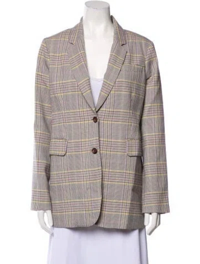 Pre-owned Gabriela Hearst Virgin Wool Plaid Print Blazer In Purple