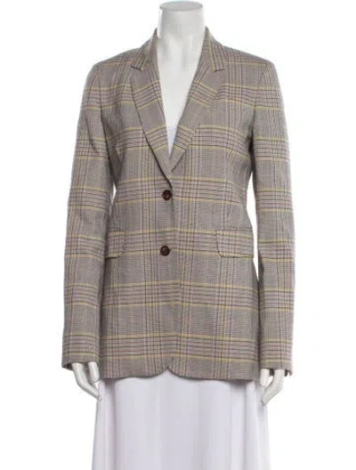 Pre-owned Gabriela Hearst Virgin Wool Plaid Print Blazer In Purple