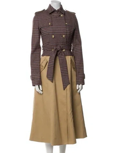 Pre-owned Gabriela Hearst Virgin Wool Plaid Print Trench Coat In Neutral