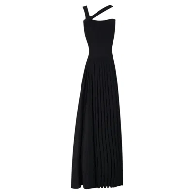 Pre-owned Gabriela Hearst Virgin Wool Pleated Maxi Dress In Black