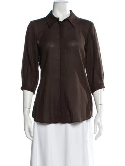 Pre-owned Gabriela Hearst Virgin Wool Three-quarter Sleeve Blouse In Brown