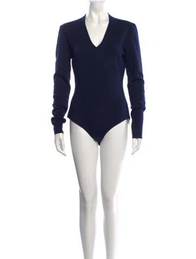 Pre-owned Gabriela Hearst Virgin Wool V-neck Bodysuit In Blue