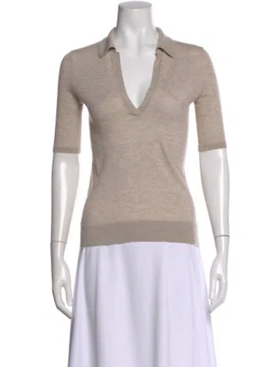Pre-owned Gabriela Hearst V-neck Three-quarter Sleeve Polo In Neutral