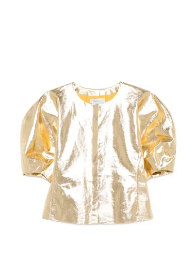 Gabriela Hearst Waverly Puff-sleeve Top In Gold