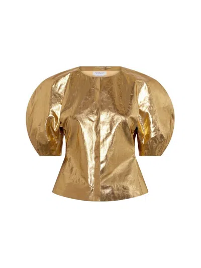 Gabriela Hearst Waverly Top In Metallic Gold Linen Twill