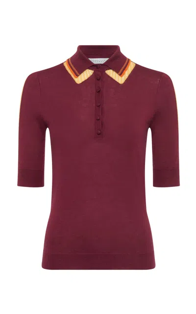 GABRIELA HEARST WENDELYN KNIT SHORT SLEEVE POLO IN MERLOT MULTI CASHMERE SILK
