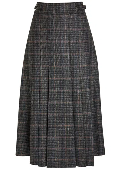 Gabriela Hearst Wesley Plaid Tweed Midi Skirt In Gray