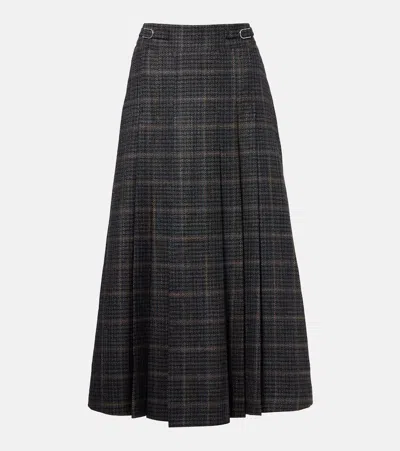 Gabriela Hearst Wesley Plaid Wool And Silk Midi Skirt In Gray