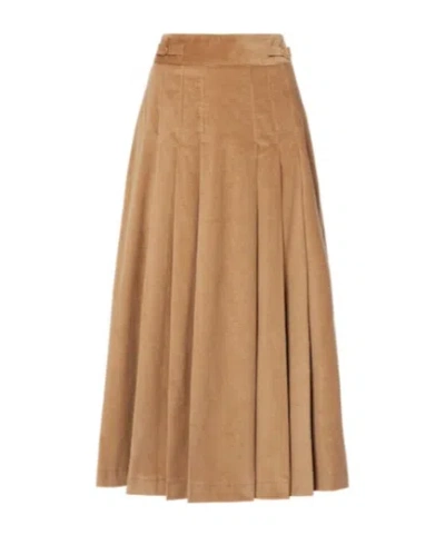 Gabriela Hearst Wesley Pleated Cotton Corduroy Midi Skirt In Brown