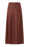 Gabriela Hearst Wesley Pleated Wool-cashmere Midi Skirt In Brown