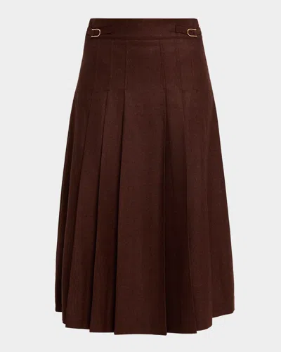 Gabriela Hearst Wesley Wool-cashmere Flannel Pleated Midi Skirt In Brown
