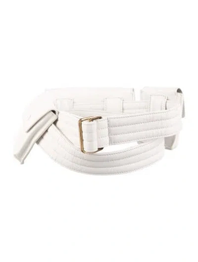 Pre-owned Gabriela Hearst Wide Leather Waist Belt In White