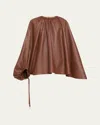 Gabriela Hearst Wilmer Pleated Cape Top In Cognac Soft Leather In Cognac