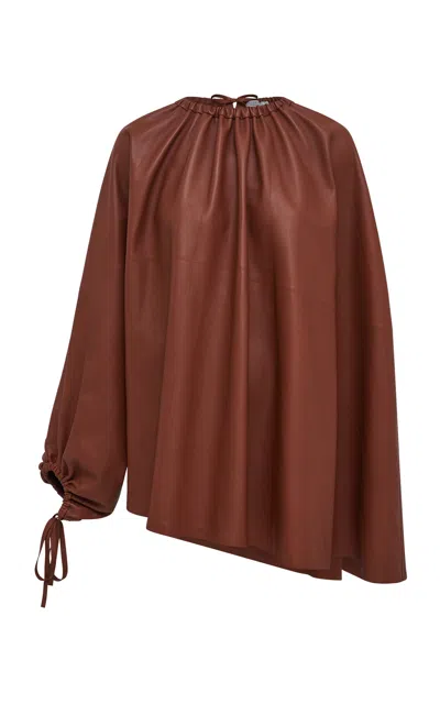 Gabriela Hearst Wilmer Leather Cape Top In Brown