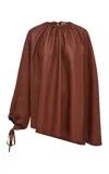 Gabriela Hearst Wilmer Pleated Cape Top In Cognac Soft Leather In Cognac