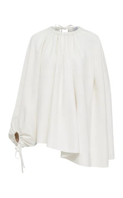 Gabriela Hearst Wilmer Pleated Cape Top In Ivory Soft Leather