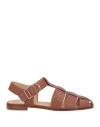 Gabriela Hearst Lynn Flat Sandal In Cognac Nappa Leather With Stitch In Brown