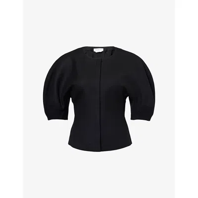 GABRIELA HEARST WOMENS BLACK WAVERLY BALLOON-SHORT-SLEEVES WOOL TOP