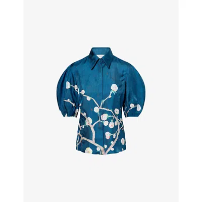 Gabriela Hearst Womens Blue Multi Sansi Floral Silk Shirt