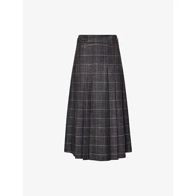 GABRIELA HEARST WOMENS CHARCOAL MULTI WESLEY PLEATED WOOL-SILK MIDI SKIRT