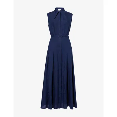 Gabriela Hearst Womens Electric Navy Durand Pointed-collar Linen Maxi Dress In Blue
