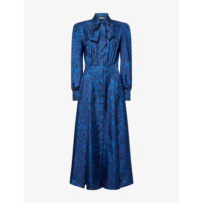 Gabriela Hearst Womens Electric Navy Phelan Bow-collar Silk Midi Dress In Blue