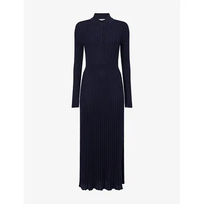 Gabriela Hearst Womens Dark Navy Ardor Ribbed Cashmere-silk Knitted Midi Dress In Blue