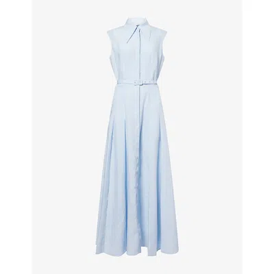 Gabriela Hearst Womens Light Blue Durand Sleeveless Belted Linen Shirt Dress