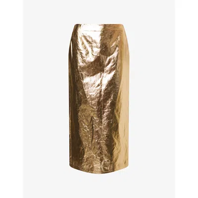 Gabriela Hearst Womens Gold Manuela Metallic Linen Midi Skirt