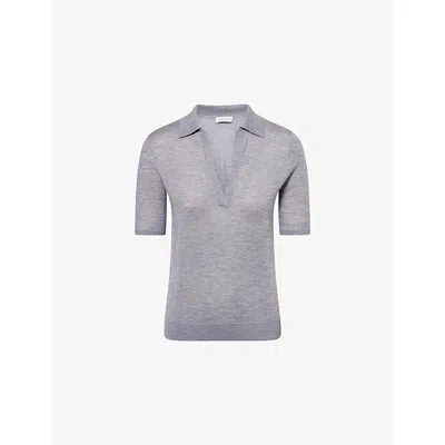 Gabriela Hearst Womens Grey Frank Regular-fit Cashmere-and-silk Knit Polo Shirt Xs In Gray