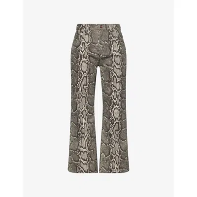 GABRIELA HEARST WOMENS GREYSCALE EZRA SNAKE-PATTERN BOOTCUT DENIM JEANS