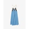 Gabriela Hearst Althea Colorblock Pintucked Denim Maxi Dress In Light Blue Denim