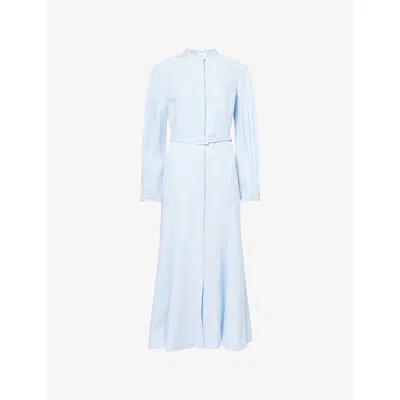 Gabriela Hearst Womens Light Blue Lydia Pleated Linen Maxi Shirt Dress