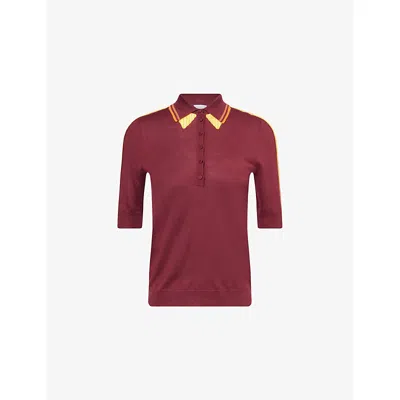 Gabriela Hearst Womens Wendelyn Striped-collar Silk-cashmere Knitted Top Merlot Multi