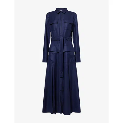 Gabriela Hearst Womens Navy Meyer Belted Wool And Cashmere Midi Dress In Multi