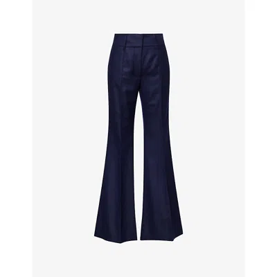 Gabriela Hearst Womens Navy Rhein Flared Wool-blend Trousers In Blue
