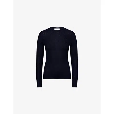 Gabriela Hearst Womens Navy Ribbed Long-sleeves Cashmere And Silk Top In Blue