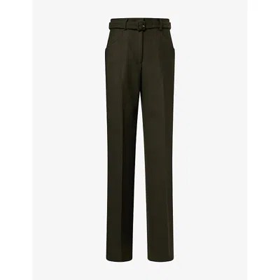 Gabriela Hearst Womens Norman Belted Wool Trousers Olive In Black